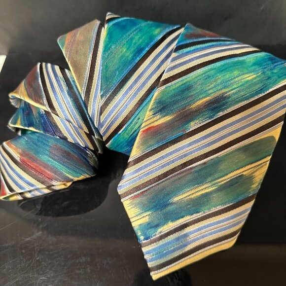 Ermenegildo Zegna Hand Painted SilkTie Striped Necktie Abstract Art Upcycle Red - Picture 7 of 7